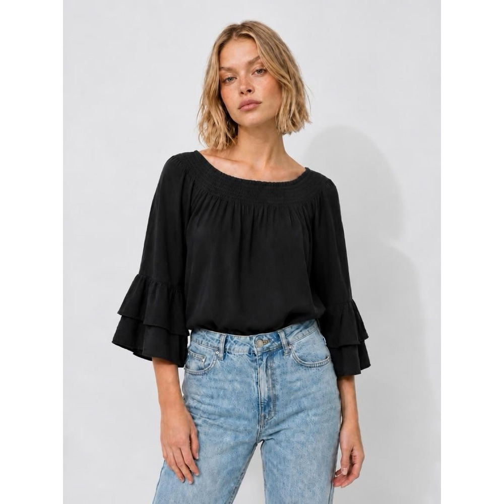 Zac and Rachel Woman Smocked Ruffle Bell Sleeve Top Sz 1X Gauzy Flowy boho witch